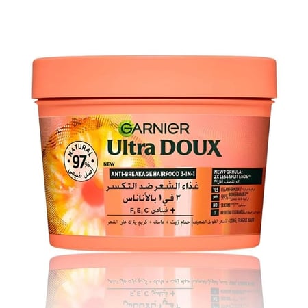 غارنييه - غذاء الشعر ضد التكسر 3 في 1 بالأناناس الترا دوكس - 390 مل - Garnier Ultra Doux 3-in-1 Hair Food Pineapple Mask - 390ml