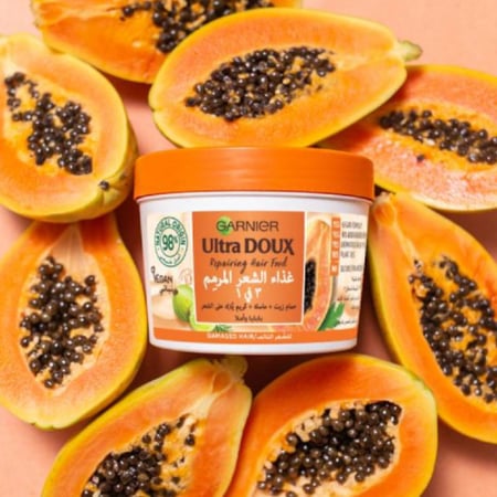 غارنييه - غذاء الشعر المرمم 3 في 1 بالبابايا والأملا للشعر التالف  - 390 مل - GARNIER