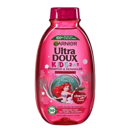 غارنييه - شامبو أطفال 2 في 1 بالكرز واللوز الناعم الترا دوكس - 400 مل - Garnier Ultra Doux Kids 2-in-1 Cherry & Sweet Almond Shampoo - 400ml