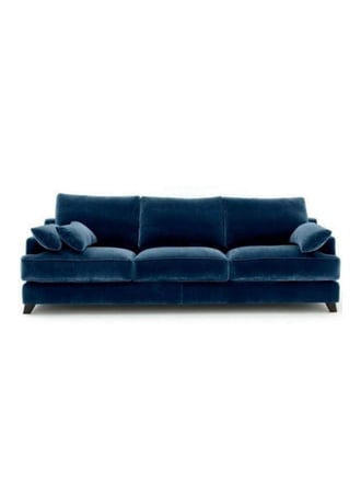كنبة 3 مقاعد من مخمل والخشب السويدي - أزرق