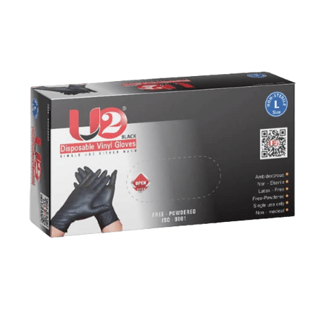 يوتو قفازات فينايل بدون بودرة أسود L