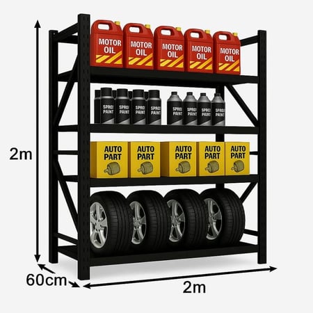 رفوف تخزين متوسطة 200سم×200سم×60سم  لون اسود حمولة 300 كيلو