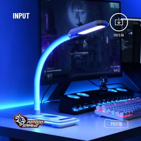 مصباح Porodo Gaming مكتبي للألعاب الإلكترونية مع قاعدة شحن لاسلكي - أبيض