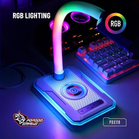 مصباح Porodo Gaming مكتبي للألعاب الإلكترونية مع قاعدة شحن لاسلكي - أبيض
