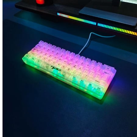 كيبورد صغيرة شفافة، 61 مفتاحًا بإضاءة خلفية Rgb حقيقية، كابل Type-c (أبيض شفاف)