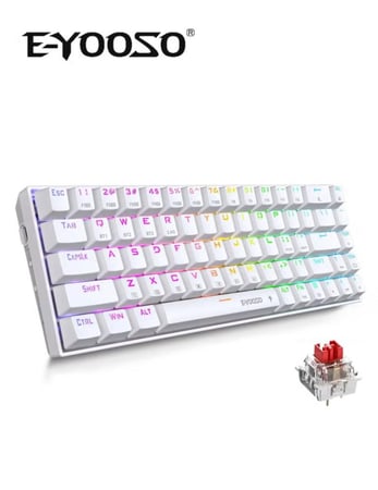 لوحة مفاتيح الألعاب الميكانيكية اللاسلكية Z686 بنسبة 65%، 68 مفتاح بإضاءة خلفية RGB ومفاتيح حمراء، تعمل بتقنية البلوتوث/2.4G/اتصال سلكي USB، متوافقة