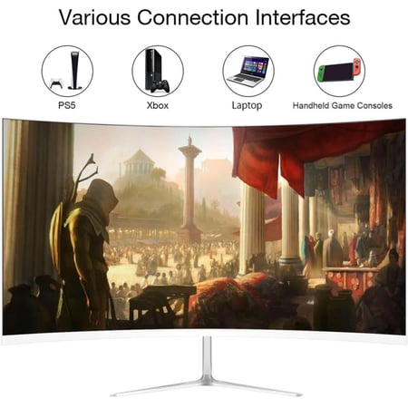 شاشة العاب منحنية 27 انش بجودة 2K مع 165Hz (تدعم 165Hz) معدل تحديث والعناية بالعين، AMD فري سينك، زاوية رؤية واسعة 178 درجة، 1×DP 1×HDMI، LED، ابيض