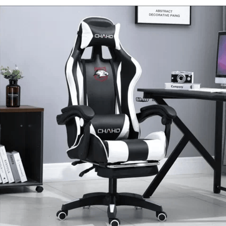 كرسي قيمنق باللون الابيض والاسود  مع مسند