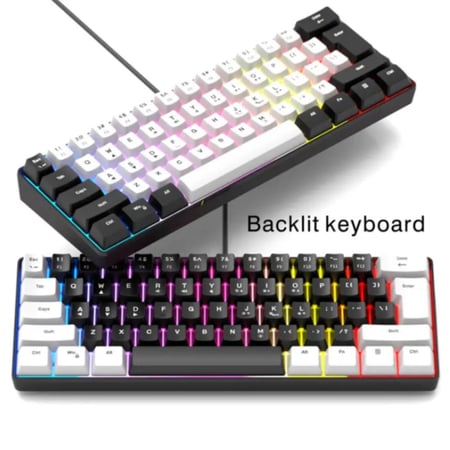 كيبورد Backlit بعدد 61 مفتاح بلون ابيض واسود وخاصية تغيير الوان RGB