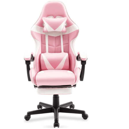 كرسي ألعاب عالي الظهر مع مسند للقدمين وردي