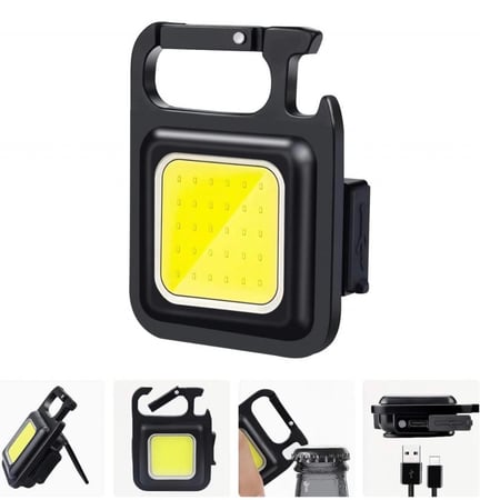 مصباح يدوي صغير 800 لومن فائق السطوع قابل لاعادة الشحن والحمل بـ4 اوضاع اضاءة، خفيف الوزن بدعامة قابلة للطي وفتاحة زجاجات وقاعدة مغناطيسية، للتخييم والصيد والمشي، يعلق في سلسلة المفاتيح من بروتون