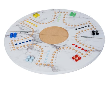 طاولة أنيقة وفخمة مزينة باللون الرخامي وملونة حفر كل لاعب بلونه الخاص