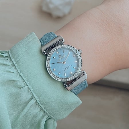 ساعة نسائية ديفوشي جلد بلون سماوي