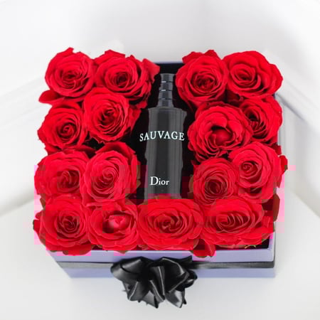 هدية عطر رجالي مع ورد احمر