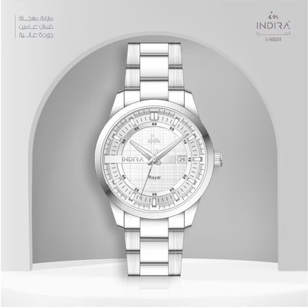 ساعة رجالية انديرا استيل بلون فضي ميناء أبيض