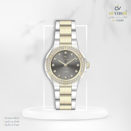 ساعة نسائية ديفوشي استيل بلون فضي و ذهبي ميناء رصاصي
