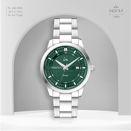 ساعة رجالية انديرا استيل بلون فضي ميناء أخضر