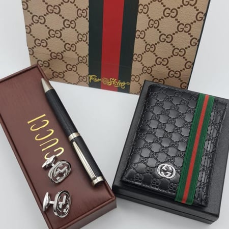 طقم قلم وكبك ومحفظة جوتشي