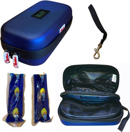 حافظة مبردة للسفر مع شاشة للأدوية مع عبوتين ثلج للتبريدLCD