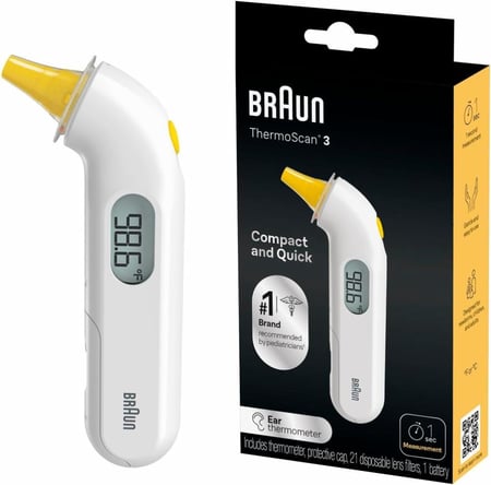 مقياس حرارة براون Braun ThermoScan 3 للأذن مع نتائج دقيقة وسريعة