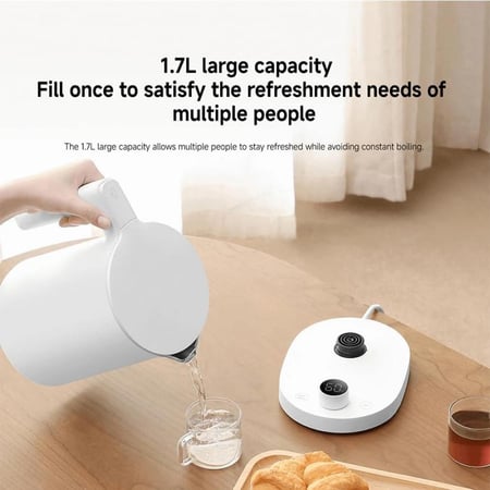 غلاية سمارت 2 برو 1.7 ل 1800W، Fتحكم ذكي في درجة الحرارة وغليان سريع من شاومي، أبيض