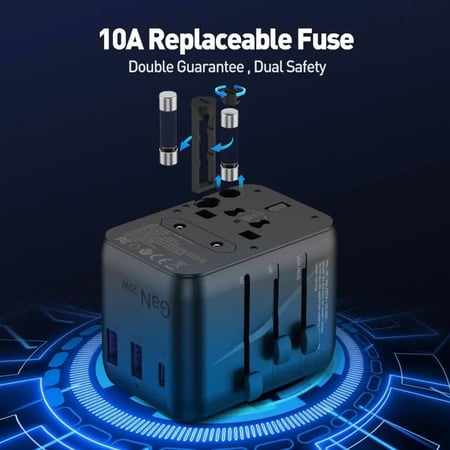 جودا - فيش سفر متعدد المداخل 20 واط مزود بتقنية جان - اسود