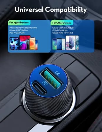 شاحن سيارة + كيبل راف باور 49 واط - بمنفذ بي دي + يو اس بي