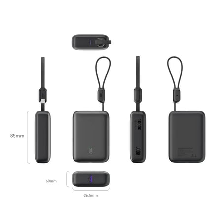 جودا - بطارية متنقلة بسعة 10 الاف بقوة 22.5 واط بمنفذ تايب سي ومنفذ usb وكيبل مدمج تايب سي - اسود