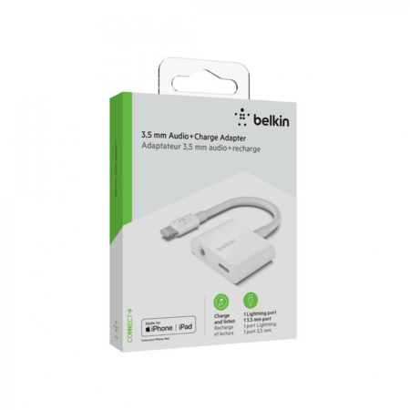 وصلة شاحن و سماعة بنفس الوقت لايتننج  Belkin - منفذ اوكس + لايتننج