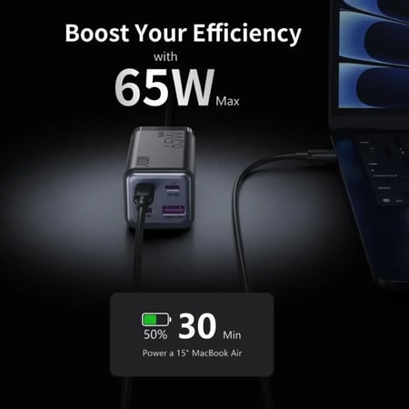 جودا - Voltar منصة شحن بقوة 65 واط بــ3 منافذ تايب سي ومنفذ يو اس بي - اسود