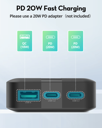 باور بانك راف باور بي دي بايونير 20000 مللي أمبير 20 واط 3 منافذ