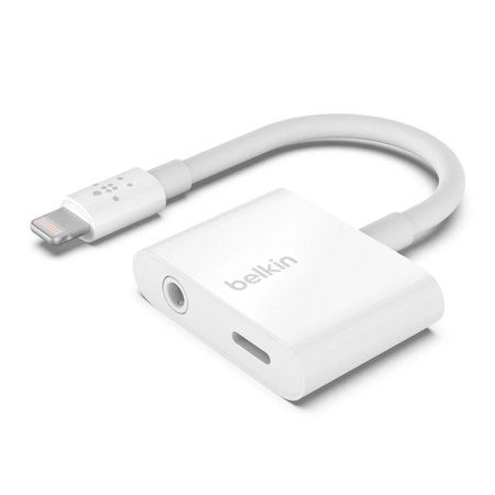 وصلة شاحن و سماعة بنفس الوقت لايتننج  Belkin - منفذ اوكس + لايتننج