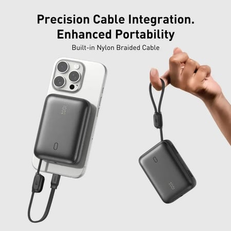 جودا - بطارية متنقلة بسعة 10 الاف بقوة 22.5 واط بمنفذ تايب سي ومنفذ usb وكيبل مدمج تايب سي - اسود