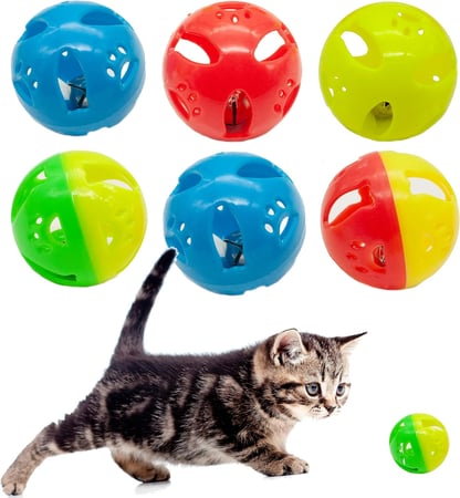 مجموعة كرات مع جرس للقطط الصغيرة والحيوانات الاليفة 6 قطع
