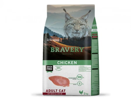 bravery  طعام جاف بنكهة الدجاج للقطط البالغة المعقمة 2 كيلو