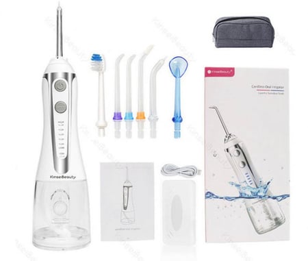 جهاز تنظيف الأسنان المائي بدون سلك ومضاد للماء بتصميم محمول ابيض +اسود