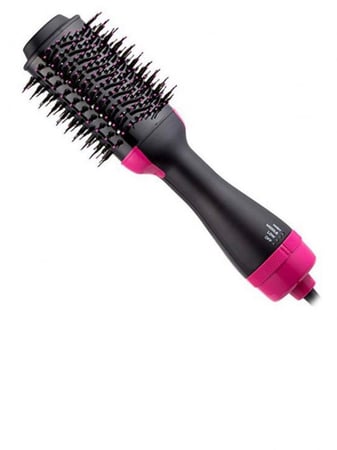 فرشاة احترافية كهربائية لفرد وتجعيد وتجفيف الشعر بالهواء الساخن أسود ووردي34 x 7.5 x 5.5سم