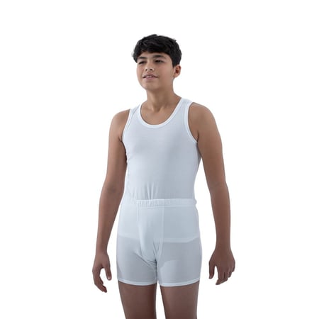 بوكس (6) قطع طقم فنيلة علاقي+هاف ولادي أبيض  BOX-202B-7B