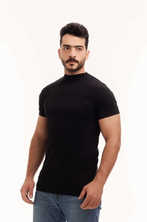 بوكس (6) قطع فنيلة رجالي نصف كم حلق أسود BOX-CL-18O-BK