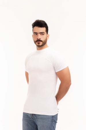 بوكس (6) قطع فنيلة رجالي نصف كم حلق  أبيض BOX-CL-18O