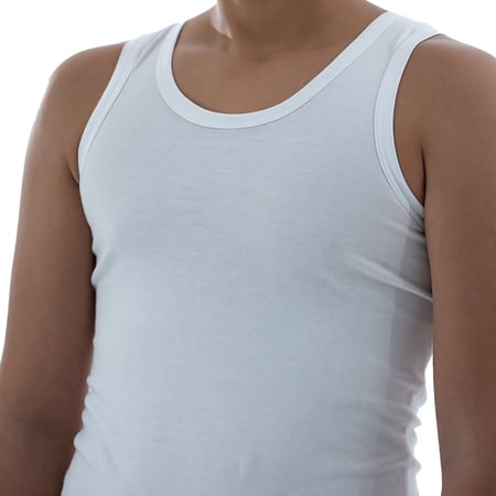 بوكس (6) قطع طقم فنيلة علاقي+هاف ولادي أبيض  BOX-202B-7B