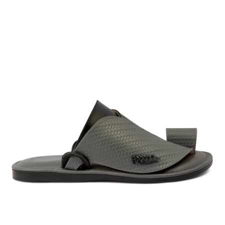 نعال شرقي طبي بجلد طبيعي أسود ورمادي - صناعة وطنية