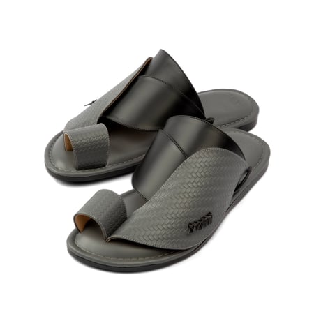 نعال شرقي طبي بجلد طبيعي أسود ورمادي - صناعة وطنية