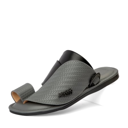 نعال شرقي طبي بجلد طبيعي أسود ورمادي - صناعة وطنية