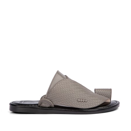 نعال شرقي مطرز جلد رمادي فخم - صناعة وطنية