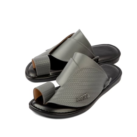 نعال شرقي مطرز جلد رمادي فخم - صناعة وطنية