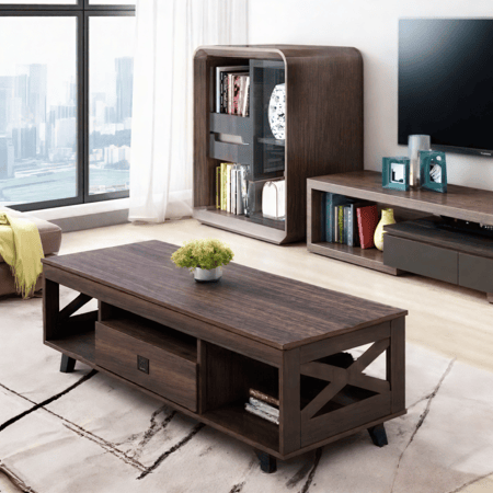 طاولة جانبية بسطح خشبي، بني