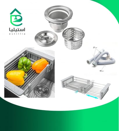 مجلى حوضين للمطبخ ستانلس ستيل  نانو سيلفر  - استيليا