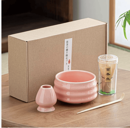 طقم ادوات تحضير الماتشا وردي