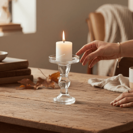 مجموعة 12 من شمعدان بتصميم انيق زجاجي شفاف